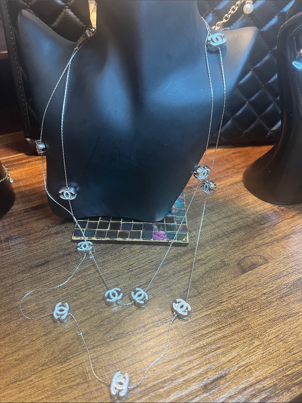 Silver Multi-Charm C Logo Layered Necklace - Picture 6 of 6